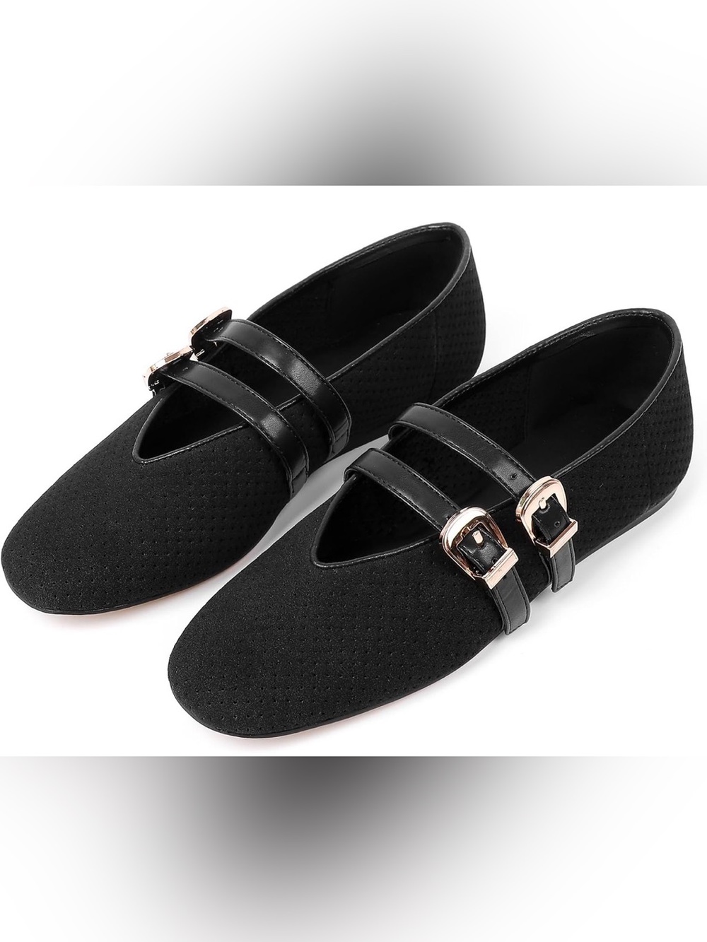 New Mary Jane Shoes Mesh Ballet Flats Double Buckle Strap Slip On Dress Shoes